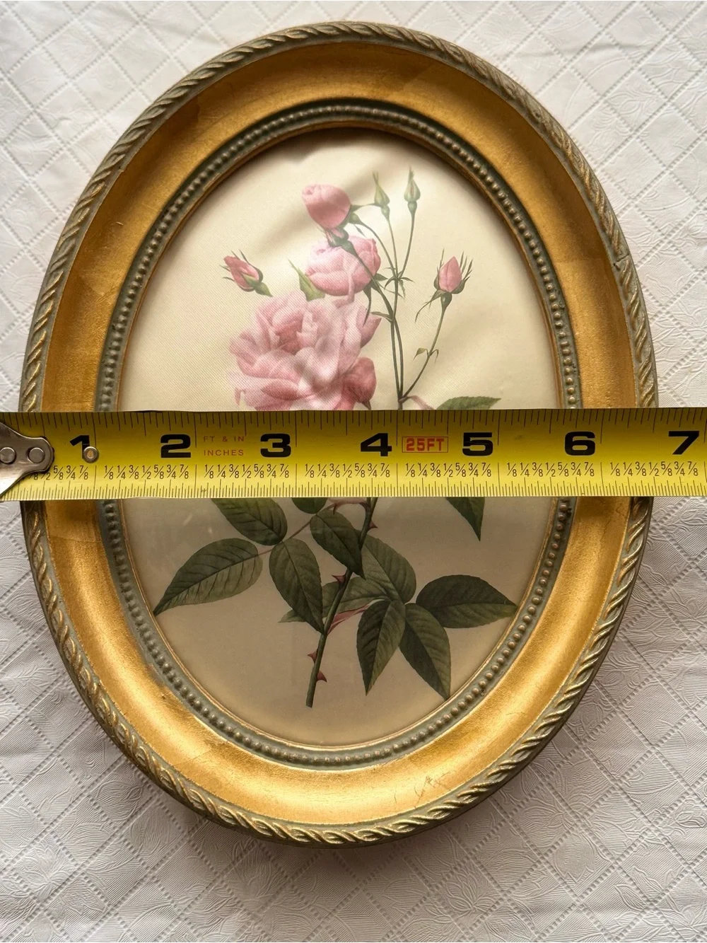 Oval Gold Framed Pink Rose Botanical Wall Art